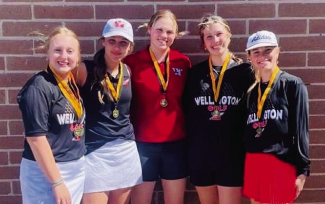 Wellington Lady Rocket golfers earn a team championship Wednesday, March 20 in Canadian with Allie Duncan finishing as the first-place individual. From left: Duncan, Emma Flores, Briley Waters, Brynlee Proffitt and Maggie Tillman. Courtesy Photo