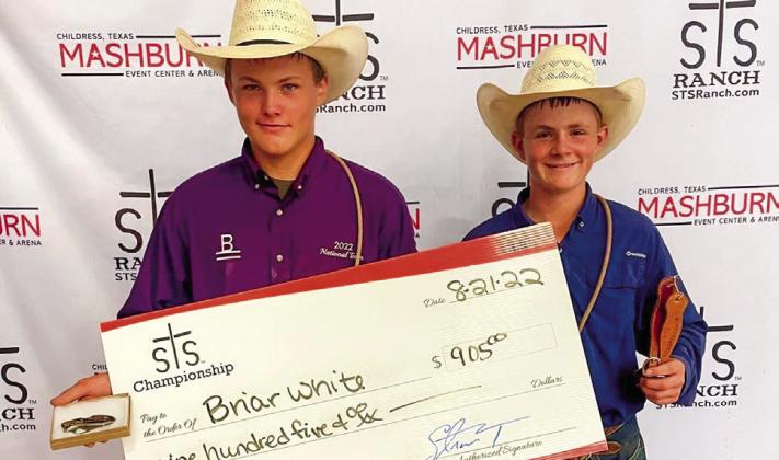 Briar White, left, is the 15-and-under tie down roping champion, taking $905 in winnings.